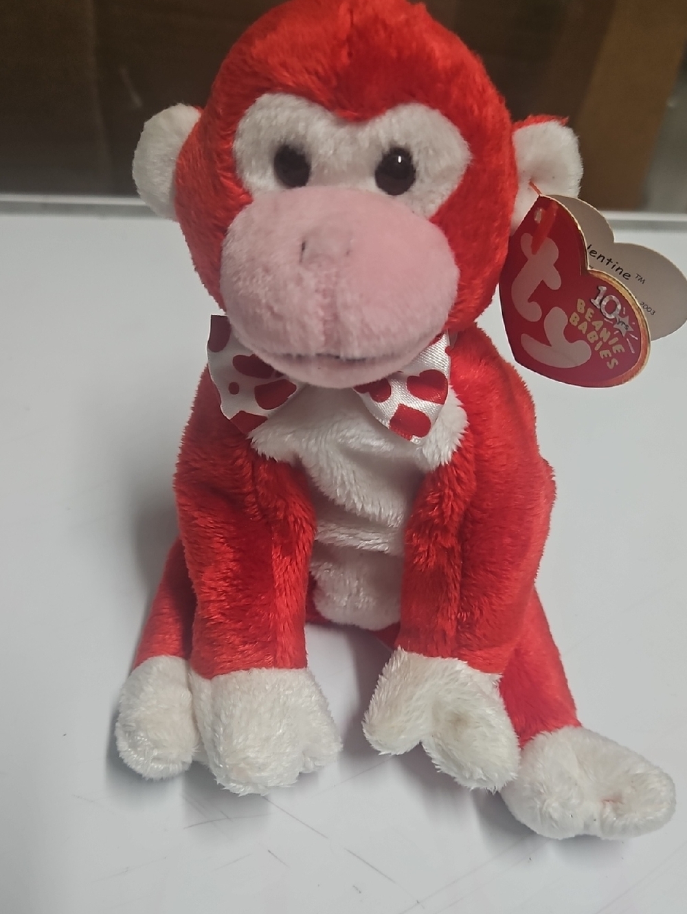 Ty Red and White Plush Monkey with Heart Bow